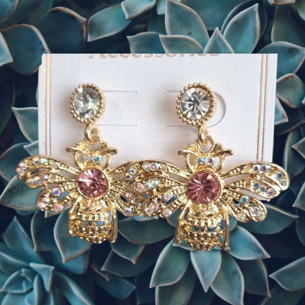 3 For $15 Gold and Pink Bee Earrings